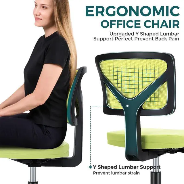 Alt view image 4 of 7 - Armless Desk Chairs, Small Home Office Mesh Chairs Ergonomic Adjustable Mid Back, Swivel Rolling Task, Computer Work Vanity Small Spaces, Bright Green