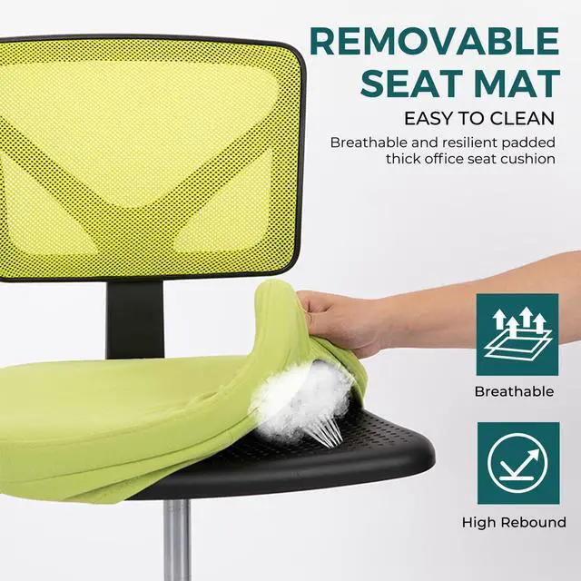 Alt view image 6 of 7 - Armless Desk Chairs, Small Home Office Mesh Chairs Ergonomic Adjustable Mid Back, Swivel Rolling Task, Computer Work Vanity Small Spaces, Bright Green
