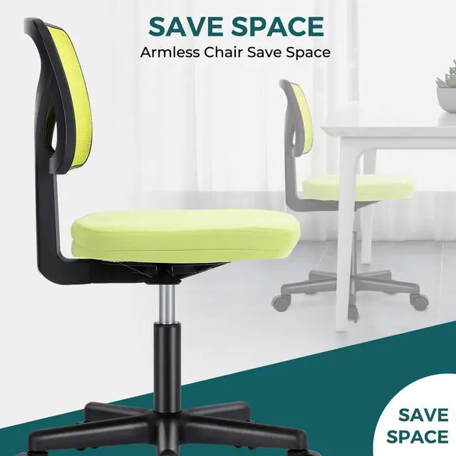 Alt view image 7 of 7 - Armless Desk Chairs, Small Home Office Mesh Chairs Ergonomic Adjustable Mid Back, Swivel Rolling Task, Computer Work Vanity Small Spaces, Bright Green