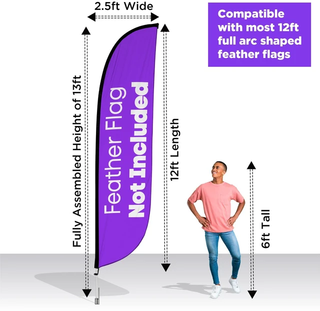 Alt view image 3 of 5 - 13ft Feather Flag Pole Kit, 2-Pack Rotating ground spike, fits 12ft arc-shaped flags