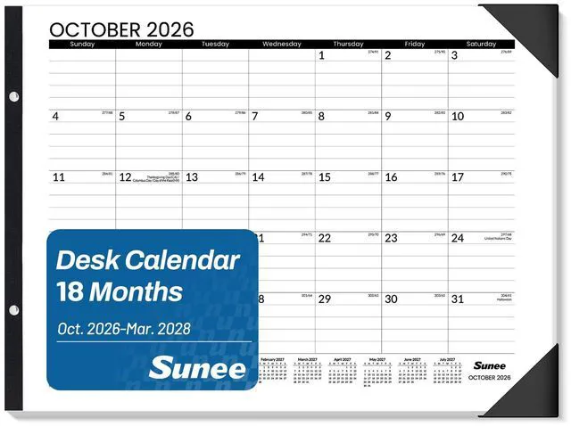 Main image of Desk Calendar 2026-2027 Large 22x17 from October 2026 to March 2028, Extra Large Desktop Monthly Calendar Pad 18 Months For Teacher or Office, Desk Top, Black