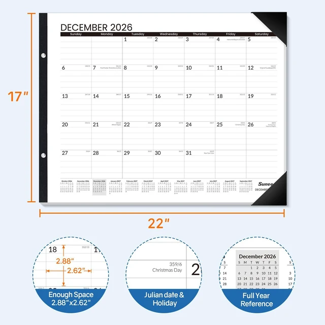 Alt view image 4 of 7 - Desk Calendar 2026-2027 Large 22x17 from October 2026 to March 2028, Extra Large Desktop Monthly Calendar Pad 18 Months For Teacher or Office, Desk Top, Black