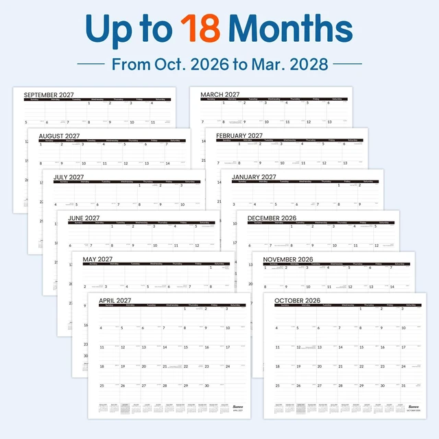 Alt view image 5 of 7 - Desk Calendar 2026-2027 Large 22x17 from October 2026 to March 2028, Extra Large Desktop Monthly Calendar Pad 18 Months For Teacher or Office, Desk Top, Black