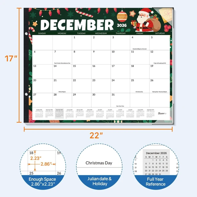 Alt view image 4 of 7 - Desk Calendar 2026-2027 Large 22x17 from October 2026 to March 2028, Extra Large Desktop Monthly Calendar Pad 18 Months For Teacher or Office, Desk Top, Seasonal