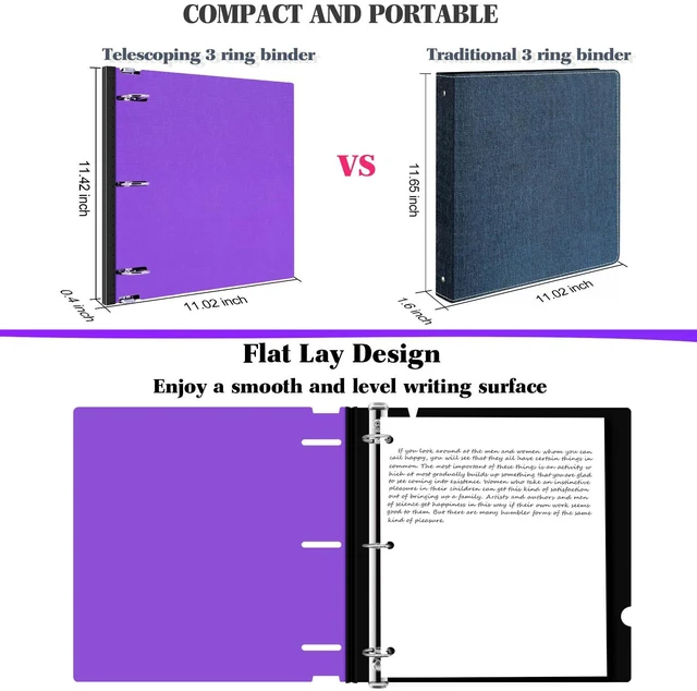 Alt view image 3 of 7 - 1 Inch Telescoping 3 Ring Binder, 6 Pack Portable Plastic Binder with Telescoping Spine, Holds 8.5" x 11" Paper, Assorted ColorsPerfect for School, Office & Home