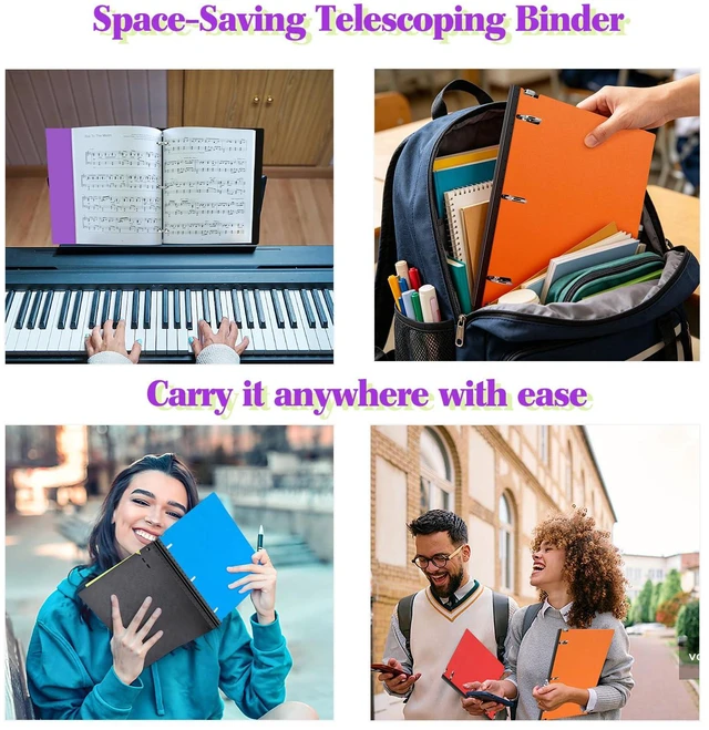 Alt view image 6 of 7 - 1 Inch Telescoping 3 Ring Binder, 6 Pack Portable Plastic Binder with Telescoping Spine, Holds 8.5" x 11" Paper, Assorted ColorsPerfect for School, Office & Home