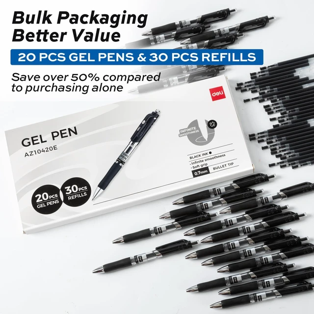 Alt view image 2 of 7 - Gel Pens, 50 Pcs Retractable Pens Black Ink, 20 Pens with 30 Refills Medium Point Pen Bulk 0.7mm, Smooth Writing, Fast Dry, No Bleed for Journaling Note Taking, Home School Office Supplies