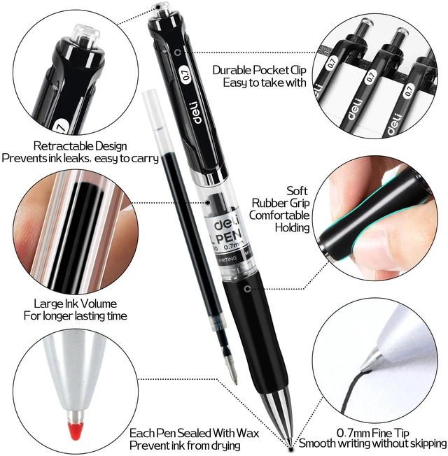 Alt view image 4 of 7 - Gel Pens, 50 Pcs Retractable Pens Black Ink, 20 Pens with 30 Refills Medium Point Pen Bulk 0.7mm, Smooth Writing, Fast Dry, No Bleed for Journaling Note Taking, Home School Office Supplies