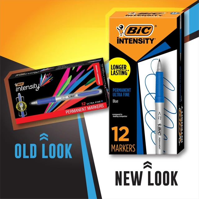 Alt view image 2 of 7 - Intensity Blue Permanent Markers, Ultra Fine Point, 12-Count Pack Non-Slip Grip for Comfort and Control | Long Lasting Ink | Marks on Plastic, Metal, Glass, And More