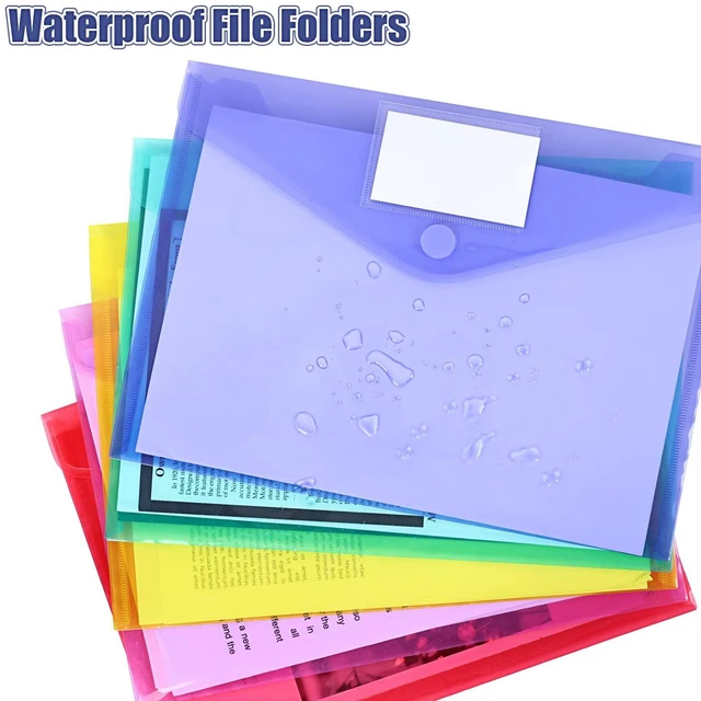 Alt view image 3 of 6 - 45 Pack Plastic Envelopes Poly Envelopes, Clear Document File Folders with Hook & Loop Closure, A4 Size with Label Pocket for School Home Work Office Organization, 8 Colors