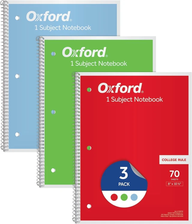Main image of 1-Subject Notebooks, Notebooks for School, 8 x 10.5 Inches, College Rule, 70 Sheets, Assorted Primary Colors, Colors May Vary (1006792), (Pack of 24)