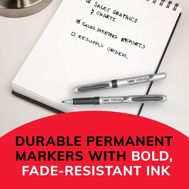 Alt view image 7 of 7 - Intensity Blue Permanent Markers, Ultra Fine Point, 12-Count Pack Non-Slip Grip for Comfort and Control | Long Lasting Ink | Marks on Plastic, Metal, Glass, And More