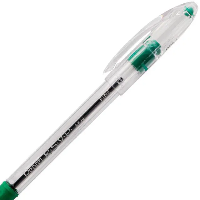Alt view image 5 of 7 - RSVP Ballpoint Pen, (0.7mm) Fine Line, Green Ink, Box of 12 (BK90-D)