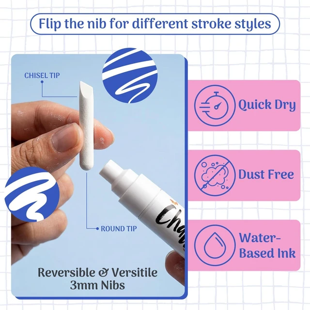 Alt view image 3 of 7 - Liquid White Chalk Markers Fine Tip (4 Pack 3mm) for Blackboard, Chalkboard Erasable White Wet & Dry Erase Chalk Pens for Windows, Signs, Glass, Bistro - 3mm Reversible Bullet & Chisel Point