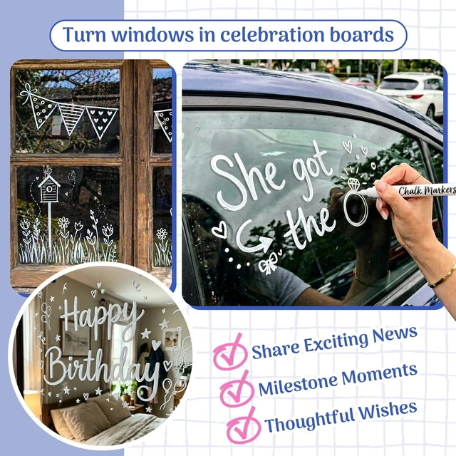 Alt view image 4 of 7 - Liquid White Chalk Markers Fine Tip (4 Pack 3mm) for Blackboard, Chalkboard Erasable White Wet & Dry Erase Chalk Pens for Windows, Signs, Glass, Bistro - 3mm Reversible Bullet & Chisel Point
