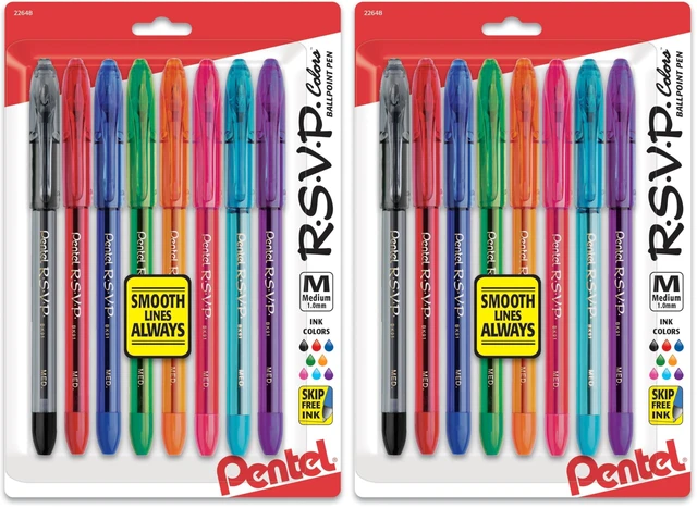 Main image of RSVP Ballpoint Pen,(1.0mm),Medium Line,Assorted Ink (BK91CRBP8M),(Pack of 16)