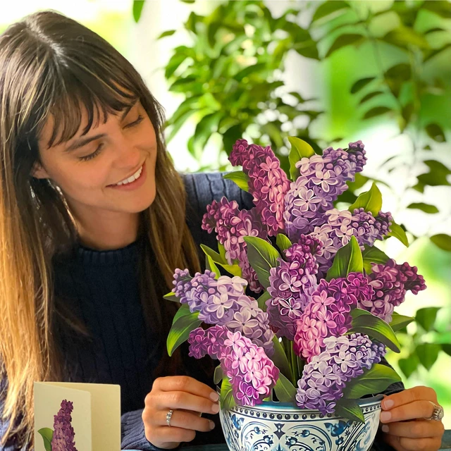 Alt view image 2 of 7 - Garden Lilacs 14" Life-Sized 3D Pop Up Card Includes Greeting Card and Envelope Note Card for Birthday, Mother's Day & More, Gifts for Mom & Her