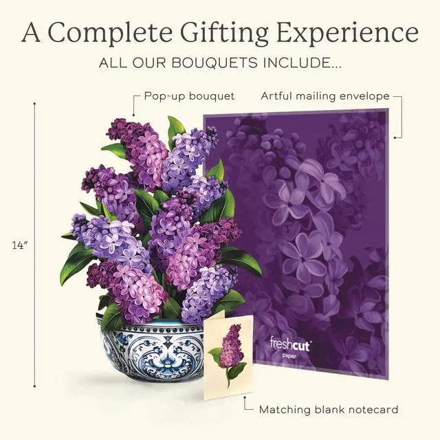 Alt view image 4 of 7 - Garden Lilacs 14" Life-Sized 3D Pop Up Card Includes Greeting Card and Envelope Note Card for Birthday, Mother's Day & More, Gifts for Mom & Her