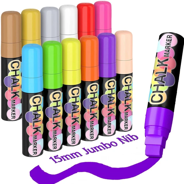 Main image of Window Markers for Cars Washable, 15mm Jumbo Liquid Chalk Pens for Art Wedding Signs, Just Married Car Decorations, Back to School Graduation Celebration, Glass Mirror Bistro Blackboard Poster
