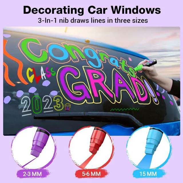 Alt view image 5 of 6 - Window Markers for Cars Washable, 15mm Jumbo Liquid Chalk Pens for Art Wedding Signs, Just Married Car Decorations, Back to School Graduation Celebration, Glass Mirror Bistro Blackboard Poster