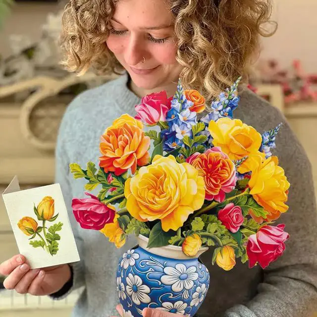 Alt view image 2 of 7 - Sorbet Roses 13 Inch Life-Sized 3D Pop Up Card Greeting Card, Birthday, Thank You, Anniversary, Gifts for Mom and Her Includes Notecard and Envelope