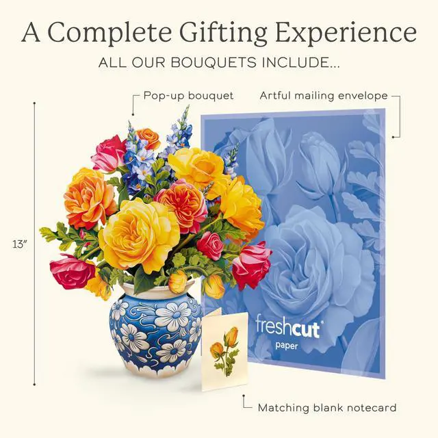 Alt view image 4 of 7 - Sorbet Roses 13 Inch Life-Sized 3D Pop Up Card Greeting Card, Birthday, Thank You, Anniversary, Gifts for Mom and Her Includes Notecard and Envelope