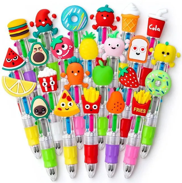 Main image of 24PCS Cute Food Pens, 4-in-1 Multicolor Ballpoint Pens for Kids Kawaii Cartoon Pens, Birthday Party Favors, Classroom Rewards, Fun Gifts and School Supplies for Boys & Girls