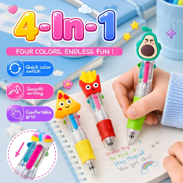 Alt view image 3 of 7 - 24PCS Cute Food Pens, 4-in-1 Multicolor Ballpoint Pens for Kids Kawaii Cartoon Pens, Birthday Party Favors, Classroom Rewards, Fun Gifts and School Supplies for Boys & Girls