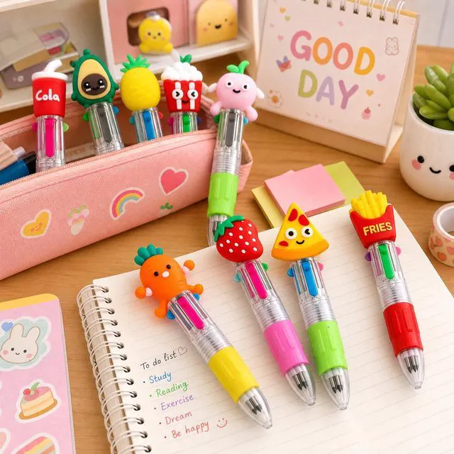Alt view image 4 of 7 - 24PCS Cute Food Pens, 4-in-1 Multicolor Ballpoint Pens for Kids Kawaii Cartoon Pens, Birthday Party Favors, Classroom Rewards, Fun Gifts and School Supplies for Boys & Girls