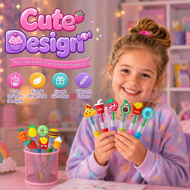 Alt view image 6 of 7 - 24PCS Cute Food Pens, 4-in-1 Multicolor Ballpoint Pens for Kids Kawaii Cartoon Pens, Birthday Party Favors, Classroom Rewards, Fun Gifts and School Supplies for Boys & Girls