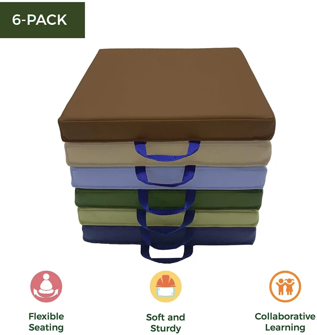 Alt view image 2 of 7 - SoftScape 15 inch Square Classroom Floor Cushions with Handles; Flexible Seating for Daycare, Preschool, Playroom; 2 inch Thick Deluxe Foam (6-Piece) - Earthtone, 12228-ET