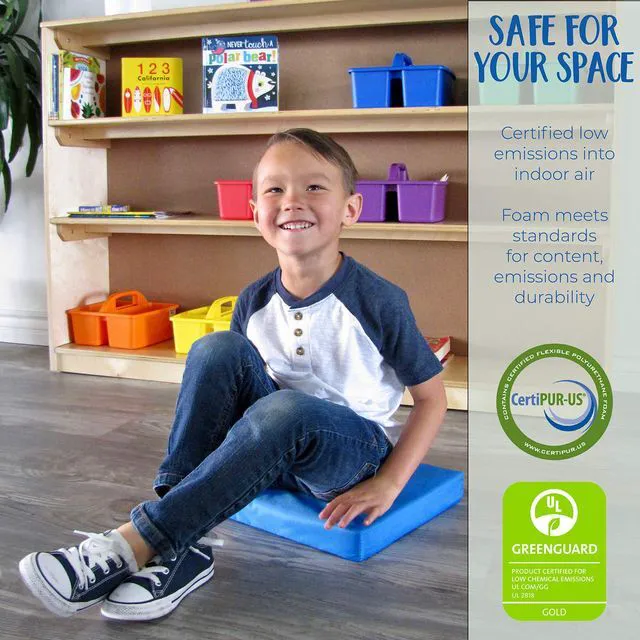 Alt view image 5 of 7 - SoftScape 15 inch Square Classroom Floor Cushions with Handles; Flexible Seating for Daycare, Preschool, Playroom; 2 inch Thick Deluxe Foam (6-Piece) - Contemporary, 12228-CT