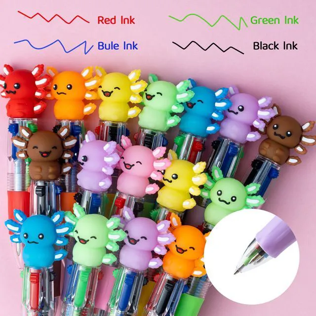 Alt view image 2 of 7 - 24PCS Cute Axolotl Pens, 4-in-1 Multicolor Ballpoint Pens for Kids Kawaii Cartoon Pens, Birthday Party Favors, Classroom Prizes, Fun Gifts, School Supplies for Boys & Girls