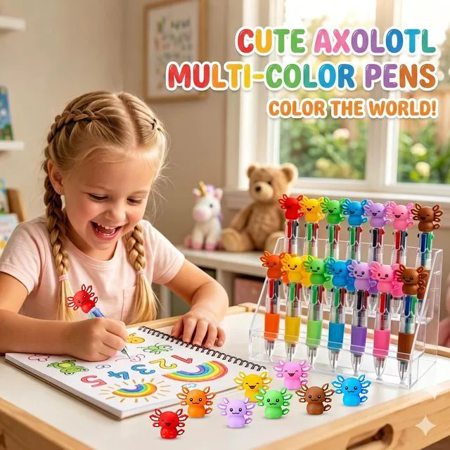 Alt view image 3 of 7 - 24PCS Cute Axolotl Pens, 4-in-1 Multicolor Ballpoint Pens for Kids Kawaii Cartoon Pens, Birthday Party Favors, Classroom Prizes, Fun Gifts, School Supplies for Boys & Girls