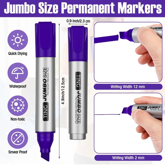 Alt view image 3 of 7 - 10 Pack Jumbo Permanent Markers Chisel Tip Quick Dry Purple Waterproof, Large Big Poster Pens Bulk for Office, Logistics Company and More