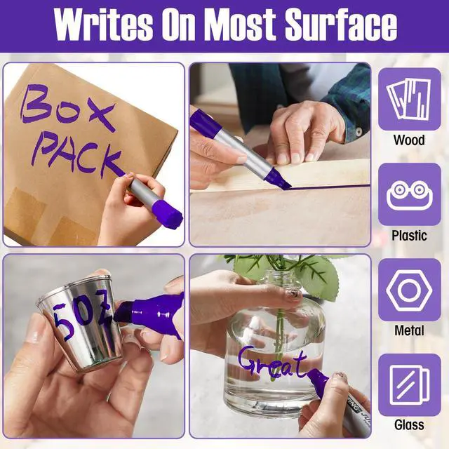 Alt view image 5 of 7 - 10 Pack Jumbo Permanent Markers Chisel Tip Quick Dry Purple Waterproof, Large Big Poster Pens Bulk for Office, Logistics Company and More