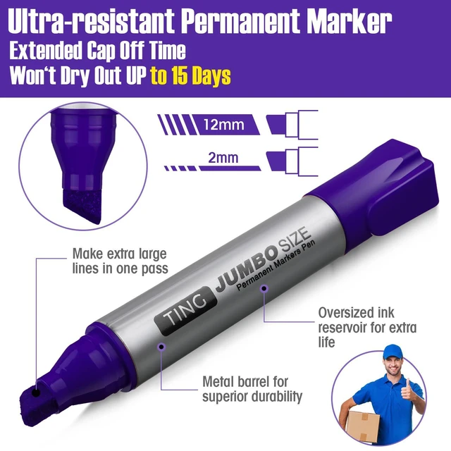 Alt view image 4 of 7 - 10 Pack Jumbo Permanent Markers Chisel Tip Quick Dry Purple Waterproof, Large Big Poster Pens Bulk for Office, Logistics Company and More