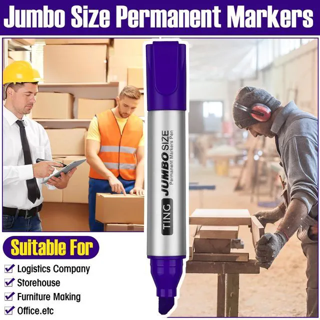 Alt view image 6 of 7 - 10 Pack Jumbo Permanent Markers Chisel Tip Quick Dry Purple Waterproof, Large Big Poster Pens Bulk for Office, Logistics Company and More