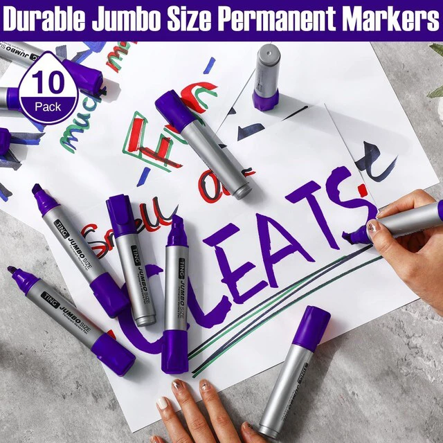 Alt view image 7 of 7 - 10 Pack Jumbo Permanent Markers Chisel Tip Quick Dry Purple Waterproof, Large Big Poster Pens Bulk for Office, Logistics Company and More