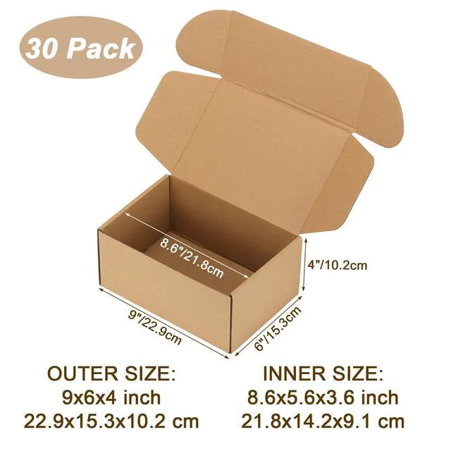 Alt view image 2 of 7 - 9x6x4 inch Cardboard Shipping Boxes, Set of 30 Gift Boxes, Brown 30 Smile Stickers, Single Corrugated, DIY Cardboard, Easy Fold, Shape Well, Self locking, Gift Wrap, Business Packaging