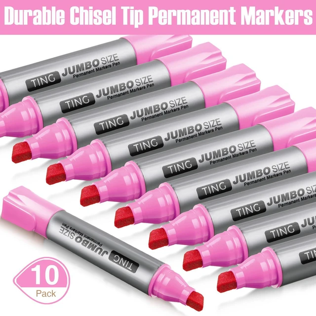 Alt view image 2 of 6 - 10 Pack Jumbo Permanent Markers Chisel Tip Quick Dry Pink Waterproof, Large Big Poster Pens Bulk for Office, Logistics Company and More