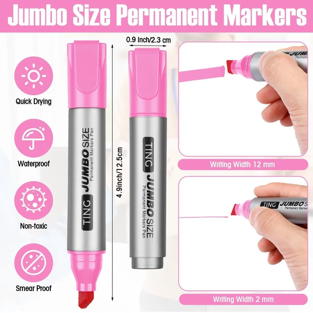 Alt view image 3 of 6 - 10 Pack Jumbo Permanent Markers Chisel Tip Quick Dry Pink Waterproof, Large Big Poster Pens Bulk for Office, Logistics Company and More