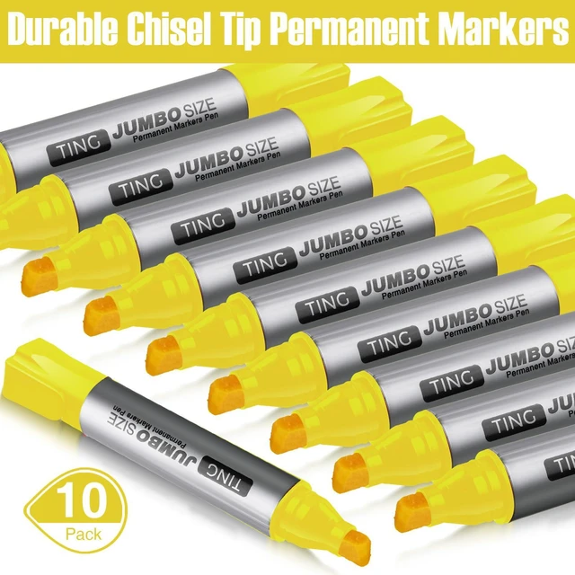 Alt view image 2 of 6 - 10 Pack Jumbo Permanent Markers Chisel Tip Quick Dry Yellow Waterproof, Large Big Poster Pens Bulk for Office, Logistics Company and More