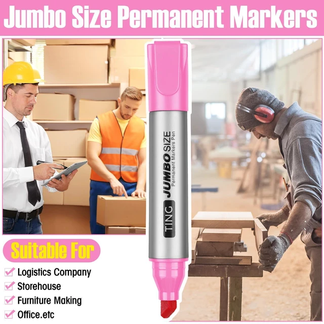 Alt view image 6 of 6 - 10 Pack Jumbo Permanent Markers Chisel Tip Quick Dry Pink Waterproof, Large Big Poster Pens Bulk for Office, Logistics Company and More