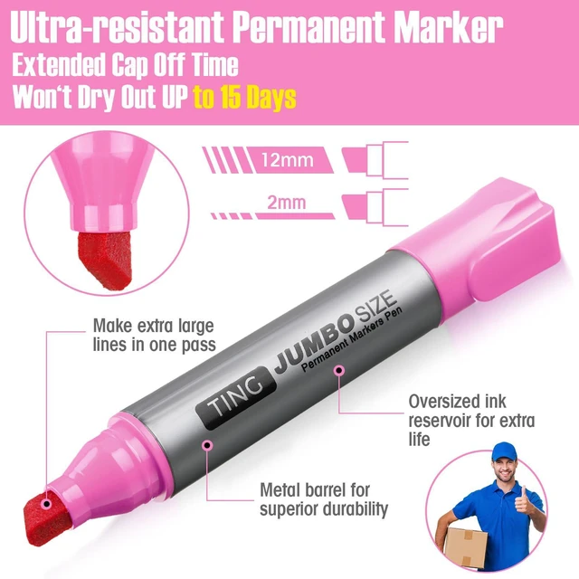 Alt view image 4 of 6 - 10 Pack Jumbo Permanent Markers Chisel Tip Quick Dry Pink Waterproof, Large Big Poster Pens Bulk for Office, Logistics Company and More