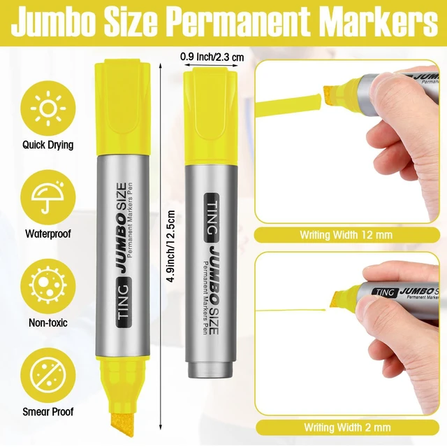 Alt view image 3 of 6 - 10 Pack Jumbo Permanent Markers Chisel Tip Quick Dry Yellow Waterproof, Large Big Poster Pens Bulk for Office, Logistics Company and More