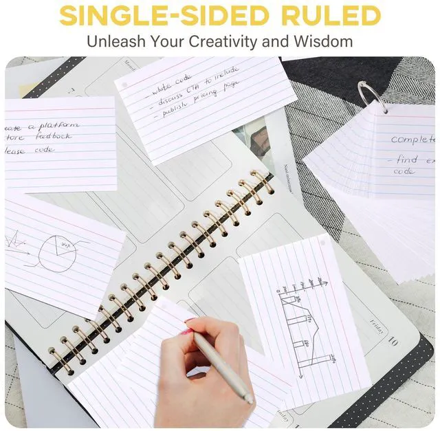 Alt view image 7 of 7 - 3x5 Index Cards with Ring, 300 Pack Single Sided Lined White Flashcards White Flash Cards for Studying Lined, Note Cards 3 x 5 for To Do List, Note Taking, School Supplies, Office and Home