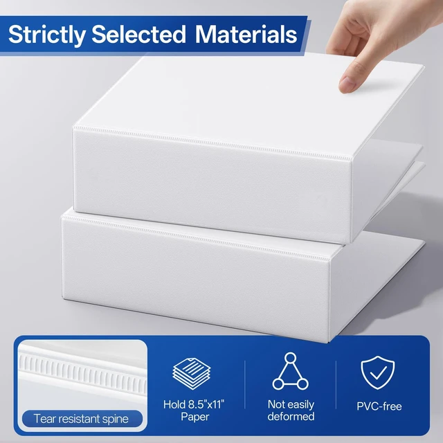 Alt view image 2 of 7 - 3 Inch Binders 3 Ring Bulk, 3" Three Ring Clear View Binder (Fit 8.5"x11" Paper) PVC-Free & Non-Stick for Office & School Supplies, White, 4 Pack