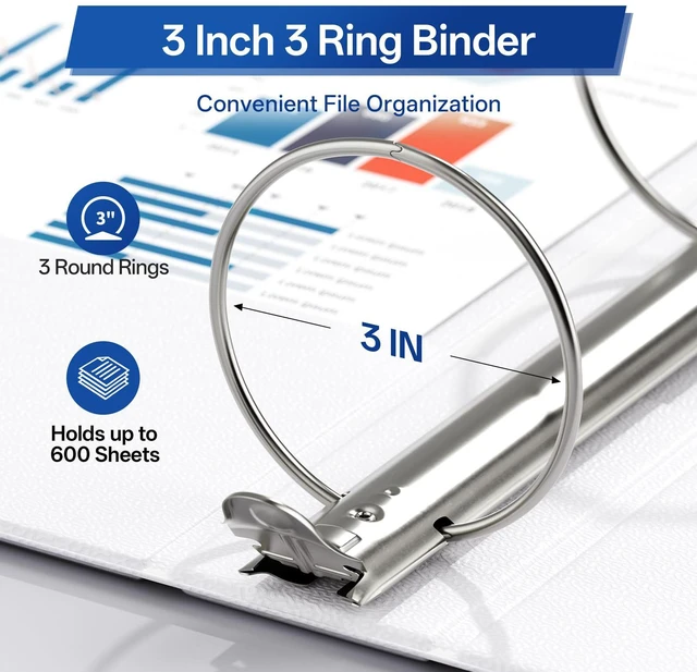 Alt view image 3 of 7 - 3 Inch Binders 3 Ring Bulk, 3" Three Ring Clear View Binder (Fit 8.5"x11" Paper) PVC-Free & Non-Stick for Office & School Supplies, White, 4 Pack