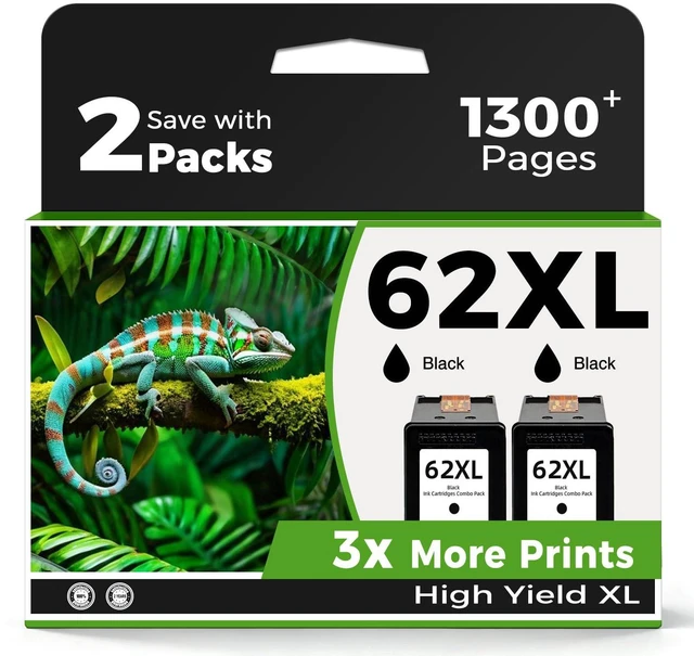 Main image of 62XL Black Ink Cartridges Replacement for HP Ink 62 XL HP62 HP62XL Ink 2 Black for Envy 5540 7640 7645 5660 5542 5545 5640 5642 5664 5665 OfficeJet 8000 8005 8040 200 250 5740 5742 Printer
